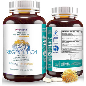 Organic Sea Moss Capsules, Bladderwrack & Burdock Root 120 Count