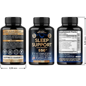 Sleeping Pills for Adults 550Mg Valerian Root | Melatonin 3Mg | L-Theanine | Magnesium 60 Capsules