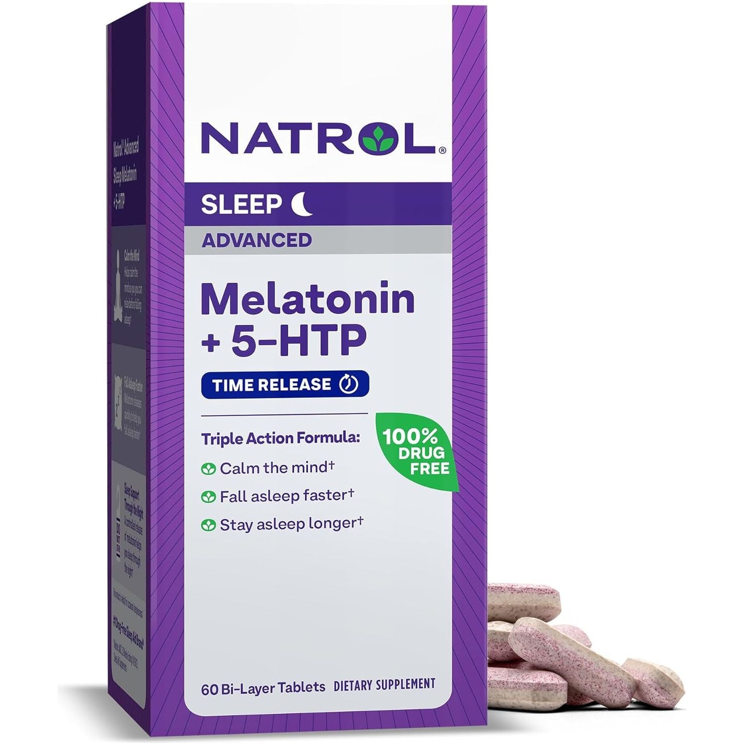 Natrol Advanced Sleep Melatonin + 5HTP, 6Mg, Calming Sleep Aid 60 Tablets 60-Day Supply