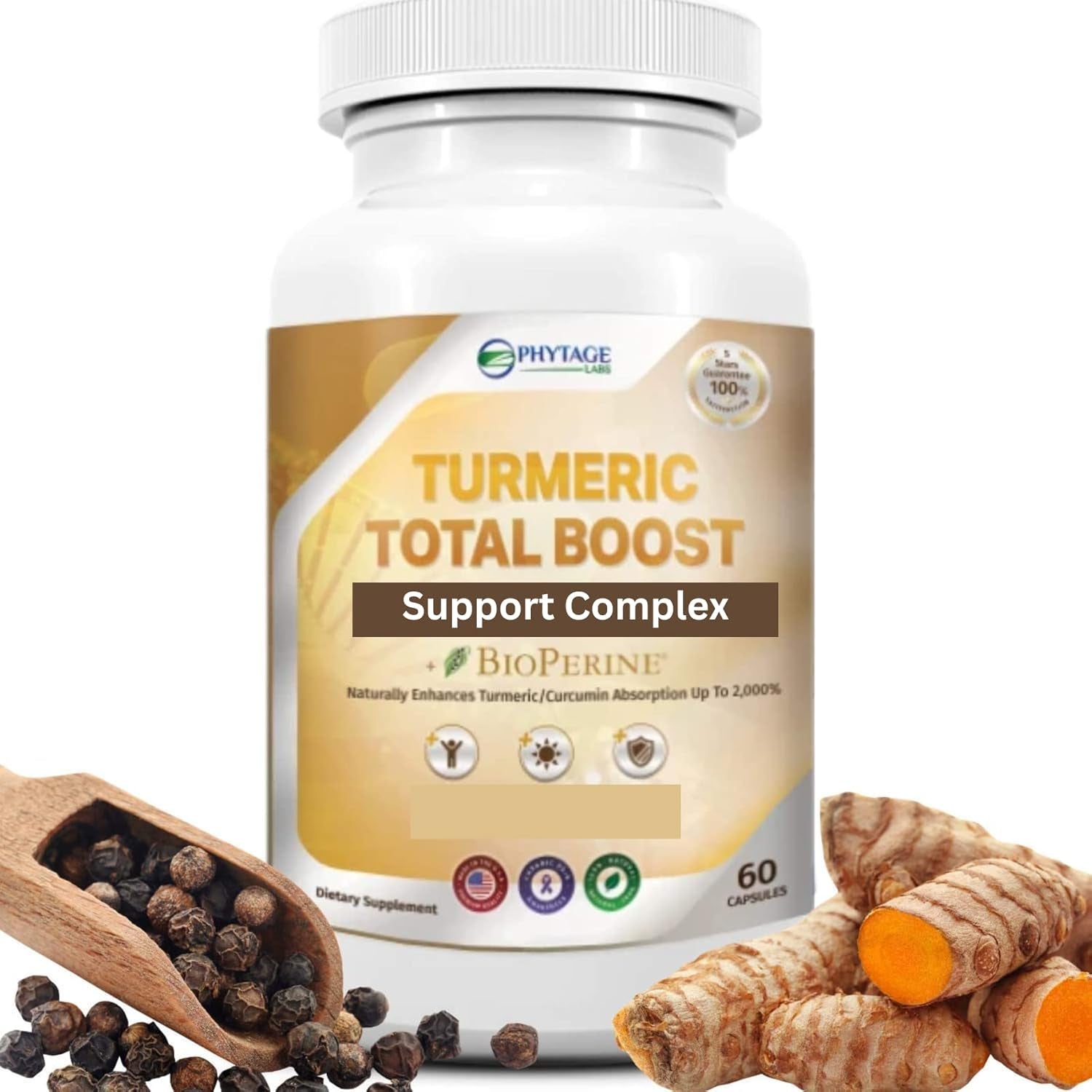 Turmeric Total Boost Support Complex, with Bioperine for Advanced Absorption - 60 Capsule
