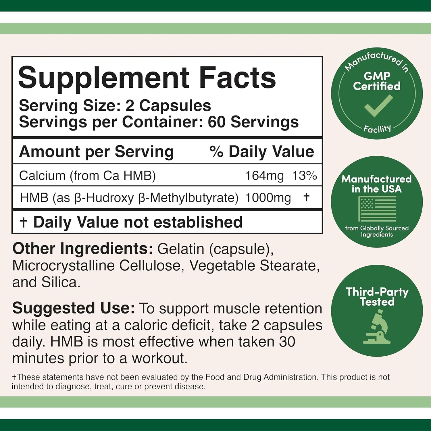 Double Wood HMB Supplement, Third Party Tested, Non-Gmo, Gluten Free, 120 Capsules, 1000Mg per Serving