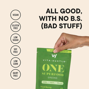 Vitahustle ONE Superfood Super Greens Powder with Prebiotics + Probiotics, Reduce Bloating, Detox, Gut Health (25 Servings)