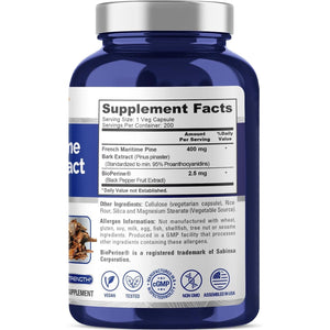 Nusapure French Maritime Pine Bark Extract 400Mg per Veggie Caps 200-Day Supply Bioperine Non-Gmo Vegan