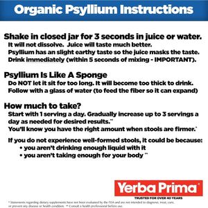 Yerba Prima Organic Psyllium Whole Husks Colon Cleanser - Natural Daily Dietary Fiber Supplement 20 Oz