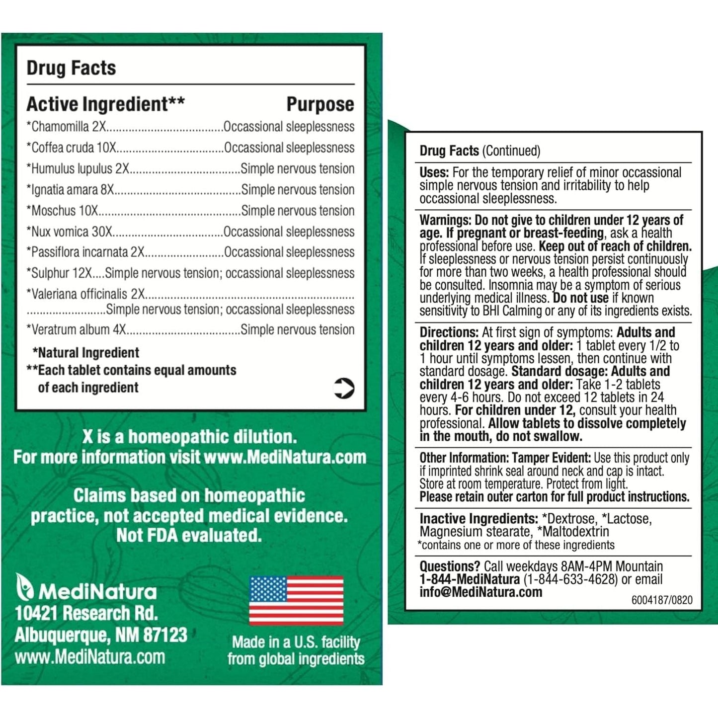 BHI Calming Stress Relief Support Calm Mood & Sleep - Relax Mind & Body 100 Tablets