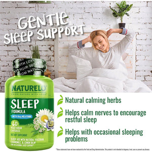 NATURELO Sleep Aid - with Melatonin, Magnesium, GABA, Valerian Root 60 Capsules