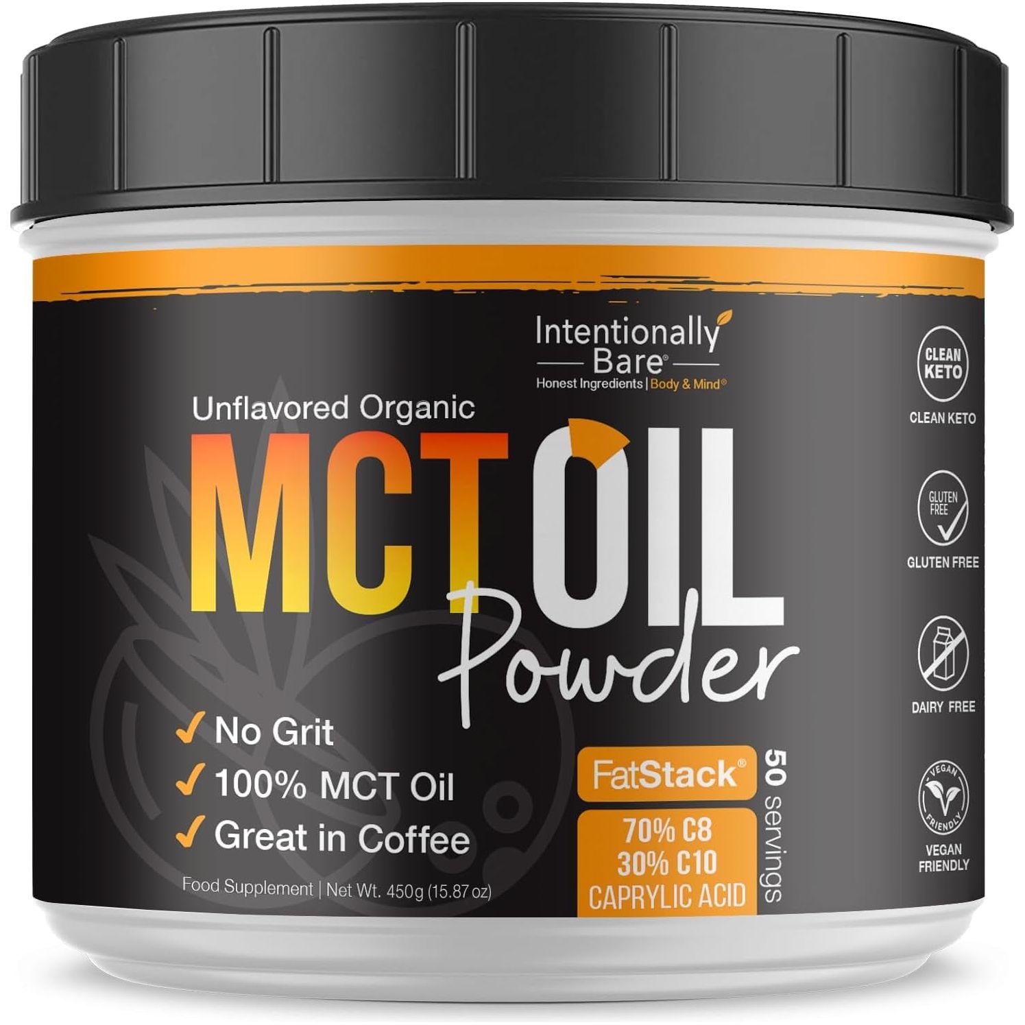 Intentionally Bare Organic MCT Oil Powder - 70% C8 & 30% C10 - Unflavored
