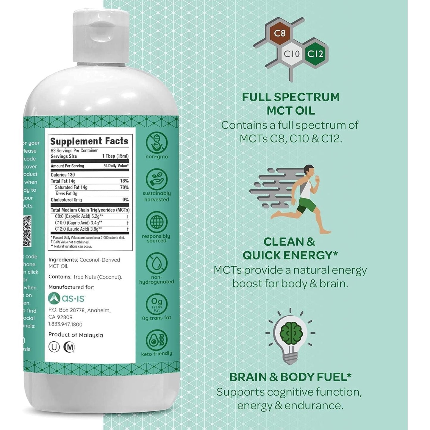 AS-IS Simply Full Spectrum MCT Oil C8, C10 & C12 | Unflavored | Perfect for Morning Coffee - 32 Fl Oz (63 Servings)