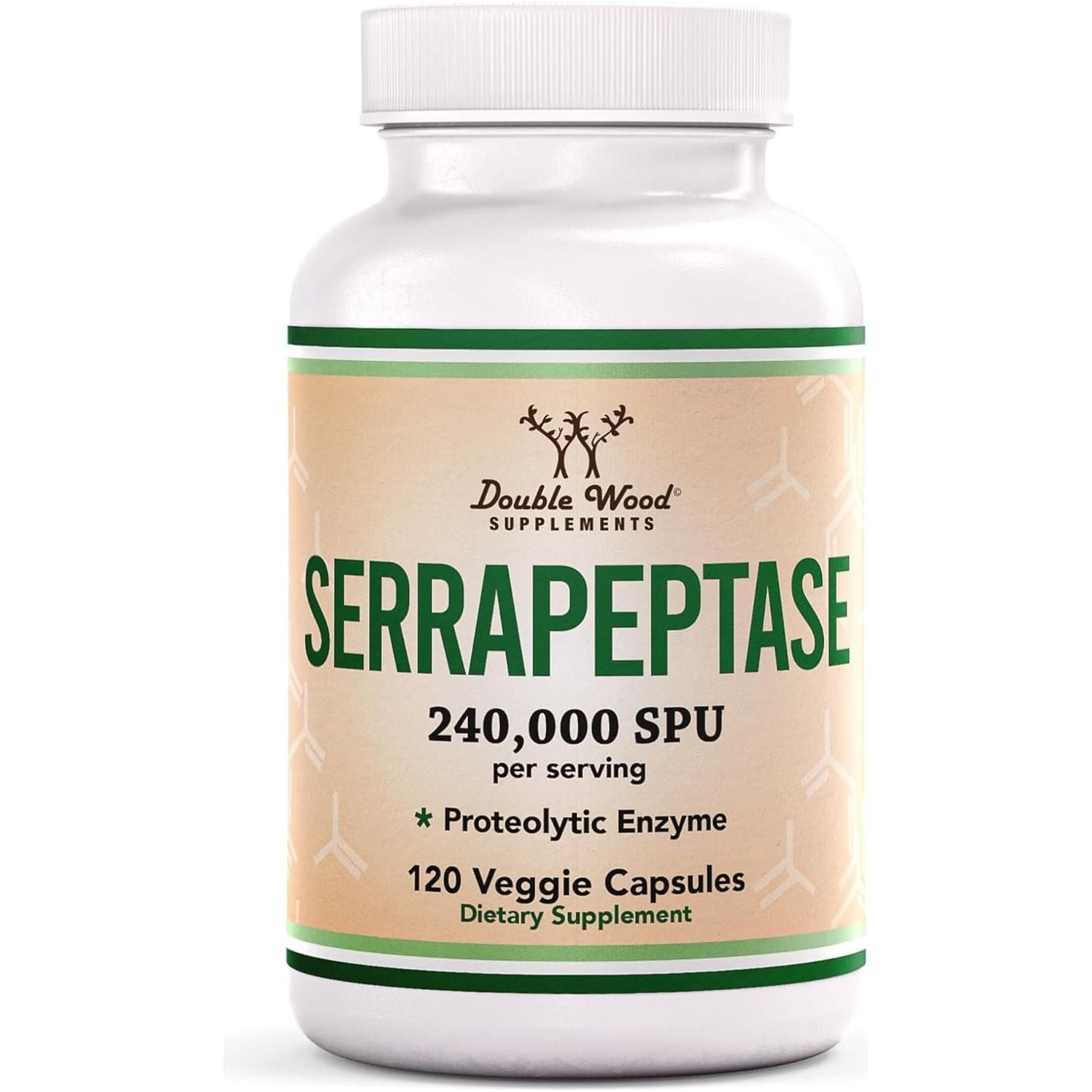 Serrapeptase 240,000 SPU Max Potency Proteolytic Enzyme for Sinus, Respiratory and Joint Health by Double Wood (120Capsules)