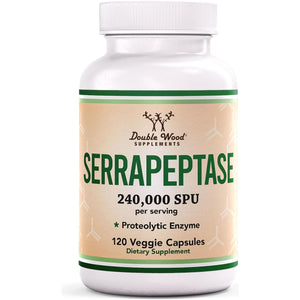 Serrapeptase 240,000 SPU Max Potency Proteolytic Enzyme for Sinus, Respiratory and Joint Health by Double Wood (120Capsules)