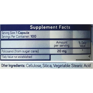 Purethentic Naturals Policosanol 20Mg | Supports Cardiovascular & Cholesterol Health* 100 Veg Capsules