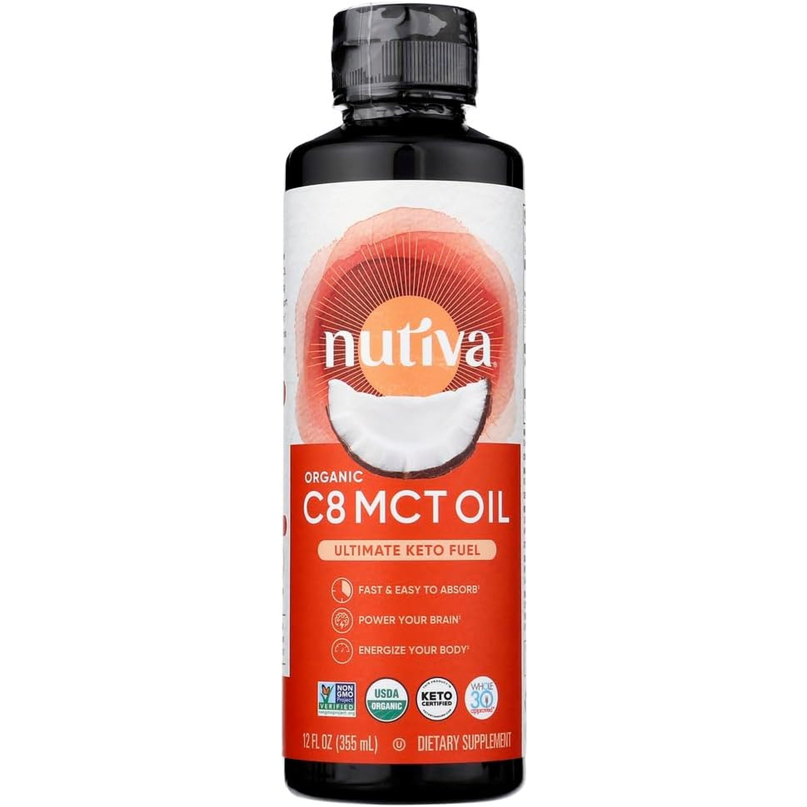 Nutiva Organic C8 MCT Oil, Ultimate Keto Fuel from Non-Gmo Coconuts, 14G MCT | 12 Fl Oz