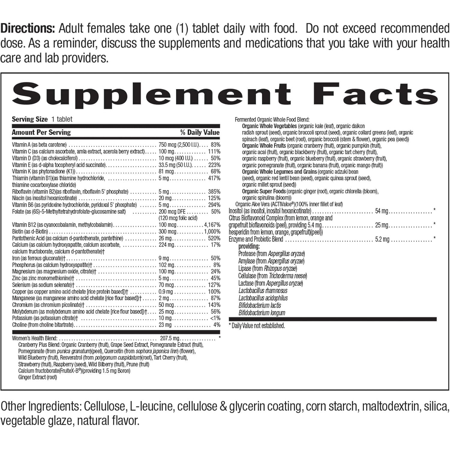 Country Life Women’S Core 1 Daily Multivitamin with Iron, Cranberry, Probiotics, and Digestive Enzymes, 60 Tablets