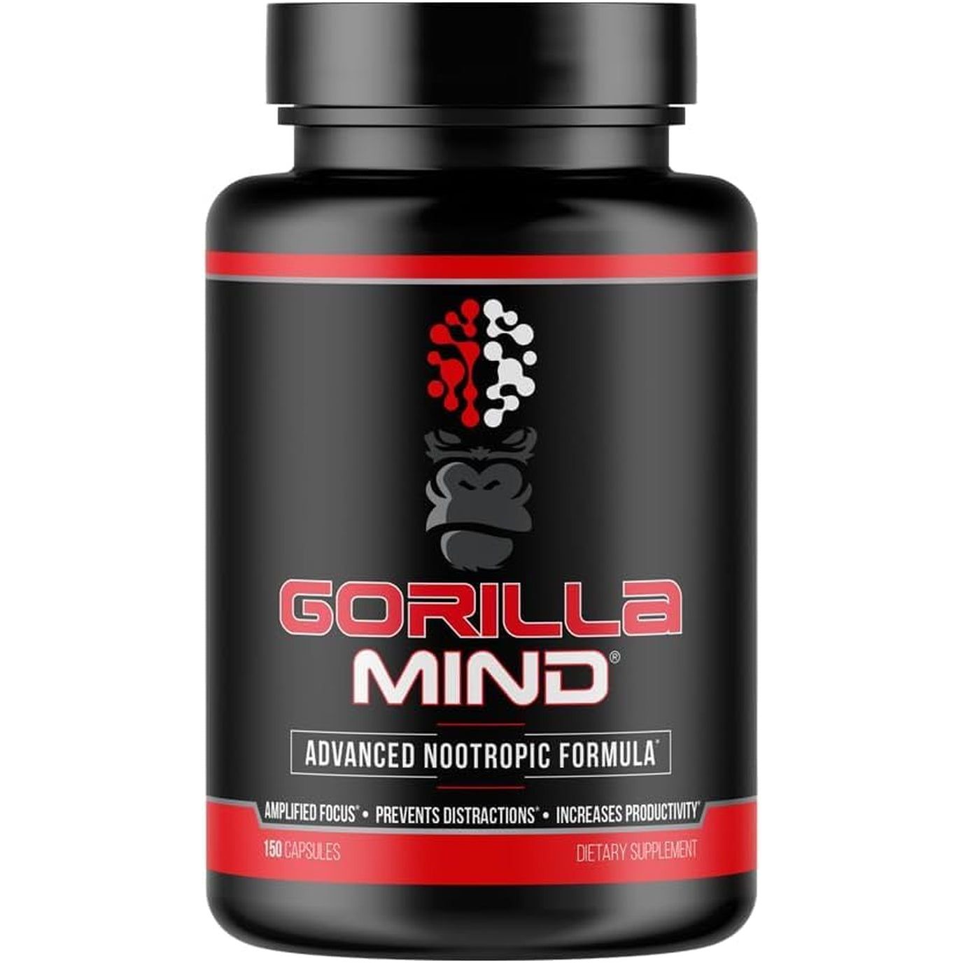 Gorilla Mind Nootropic Formula - Best Caffeinated Productivity Supplement (150 Capsules)