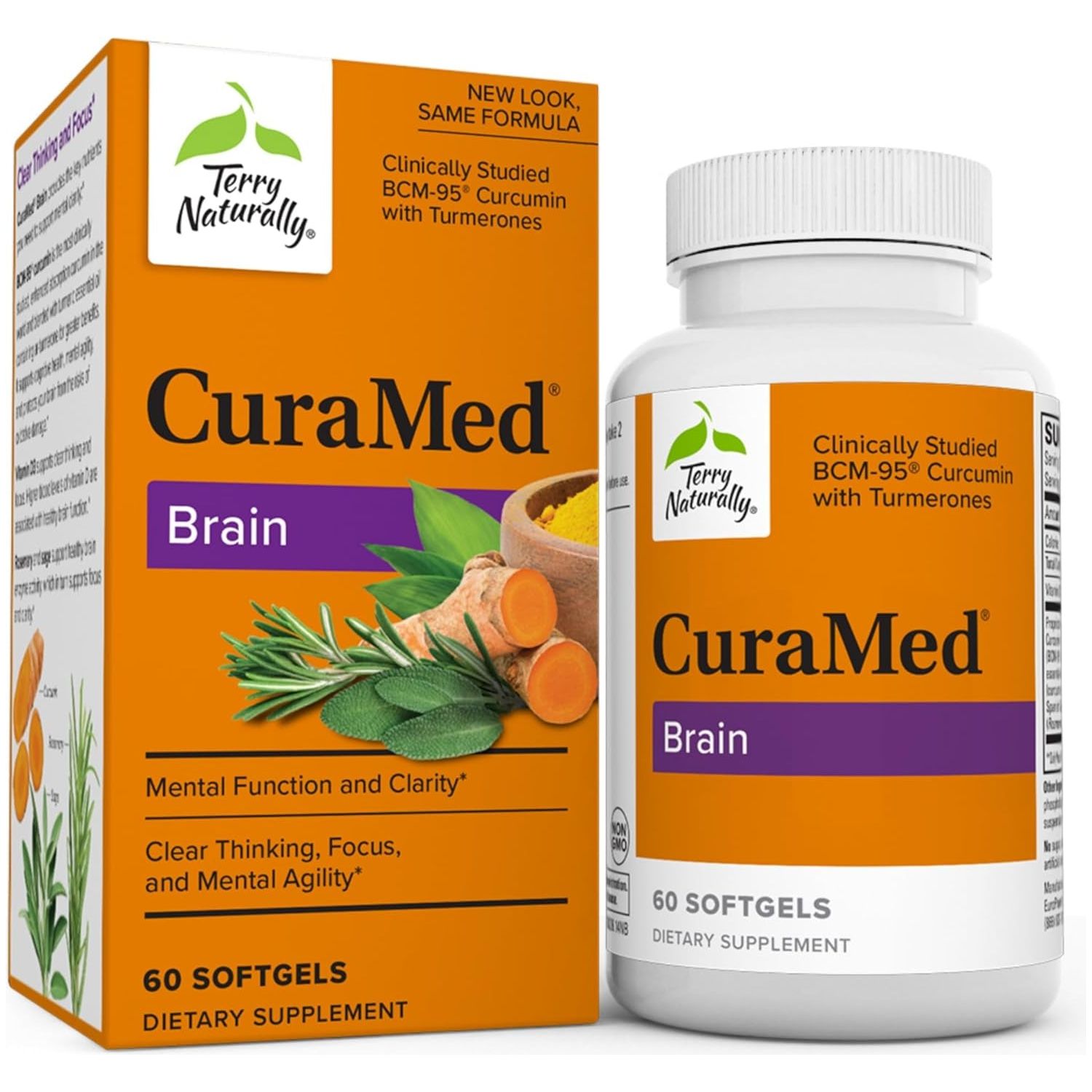 Terry Naturally Curamed Brain with BCM-95 Curcumin, Vitamin D3, Rosemary & Sage - 30 Servings