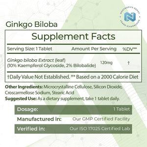 Nootropics Depot Ginkgo Biloba Extract Tablets | 120Mg | 90 Count