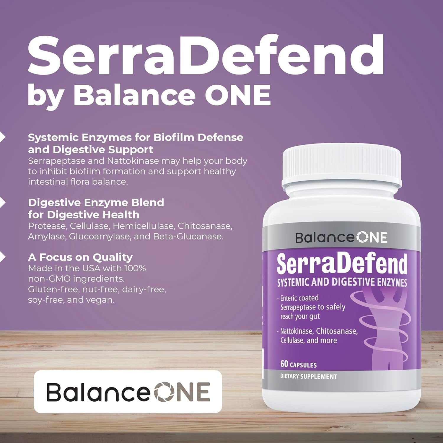 Serradefend Biofilm Defense, Digestion - Systemic and Digestive Enzymes 60 Capsules