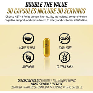 NZT-48 Brain Booster | Nootropic Brain Supplements for Memory and Focus 30 Servings