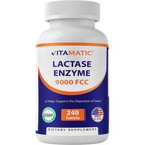 Vitamatic Lactase Enzyme 9000 FCC 240 Tablets - Lactose Intolerance Relief Caplets