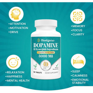 Natural Dopamine Supplement for Energy, Focus, Motivation, Mental Alertness, Mood, and Stress - 90 Tablets