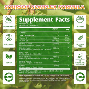 Soursop Bitters Liquid Drops with Irish Sea Moss, Black Seed Oil, Soursop Graviola Leaves Extract - Slowing Cell-Aging, Gut Cleanse, Detox & Immunity Health