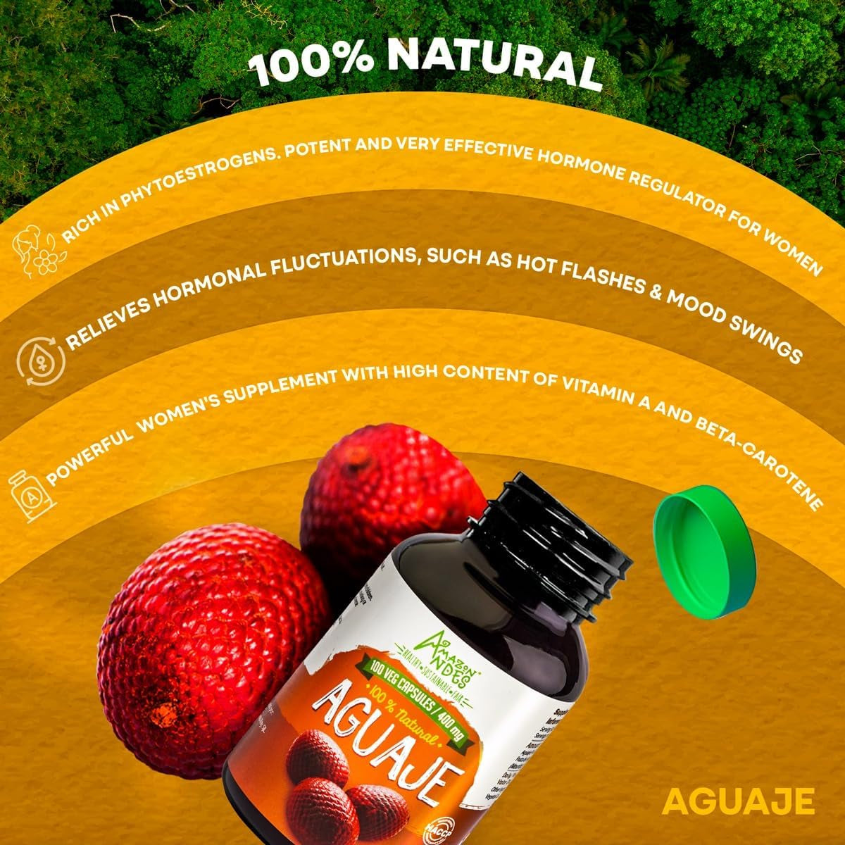 Amazon Andes Aguaje Capsules - Female Health Supporter and Hormone Balancer - 100 Pills (400Mg)
