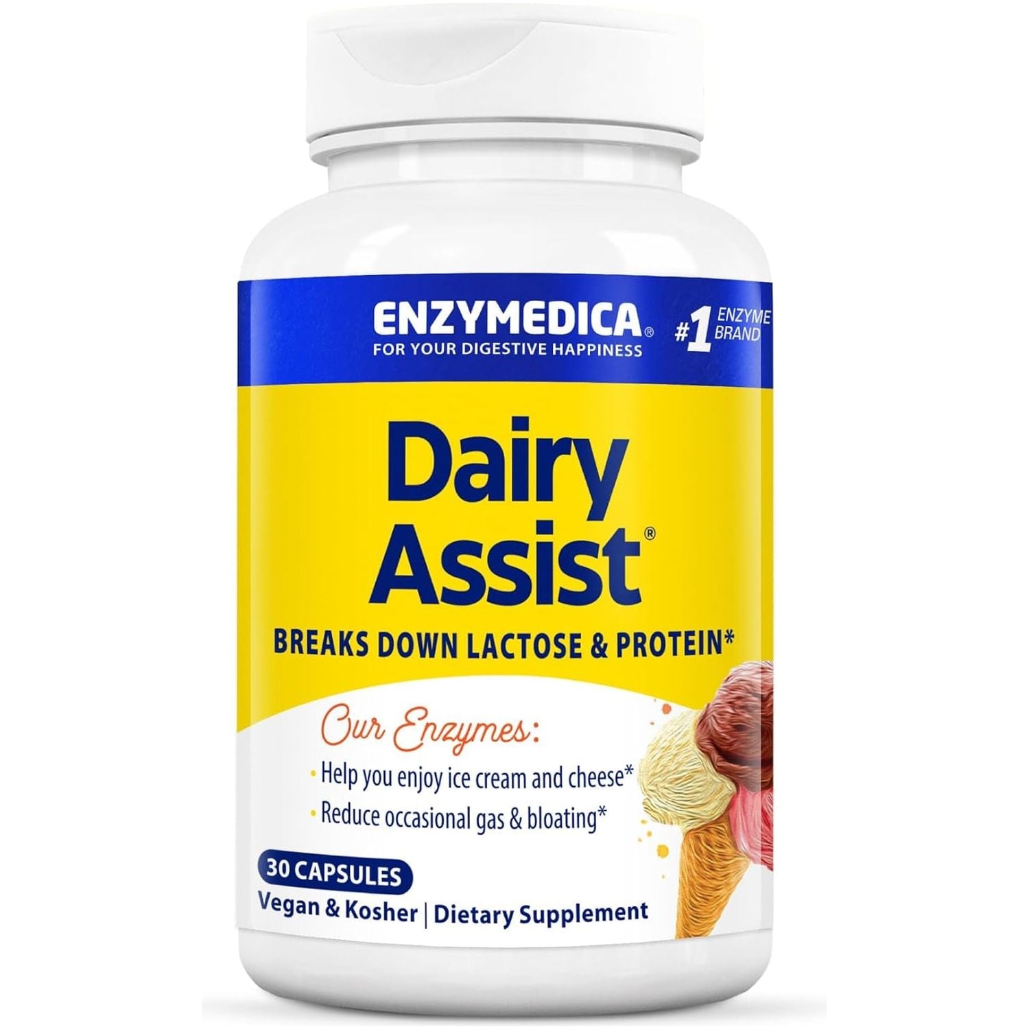 Enzymedica, Dairyassist, Digestive Enzymes for Complete Dairy Digestion & Lactose Intolerance, 30 Count