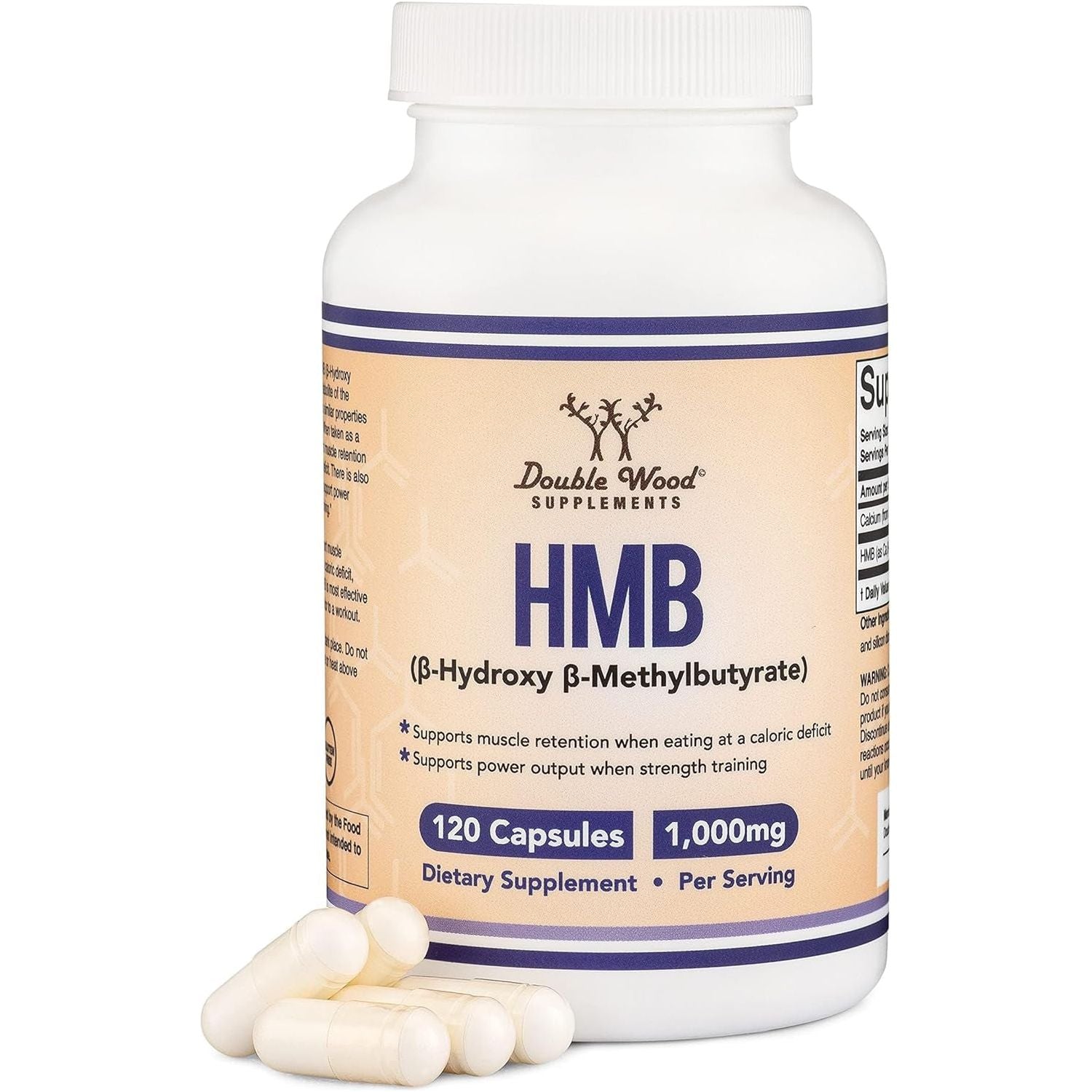 Double Wood HMB Supplement, Third Party Tested, Non-Gmo, Gluten Free, 120 Capsules, 1000Mg per Serving