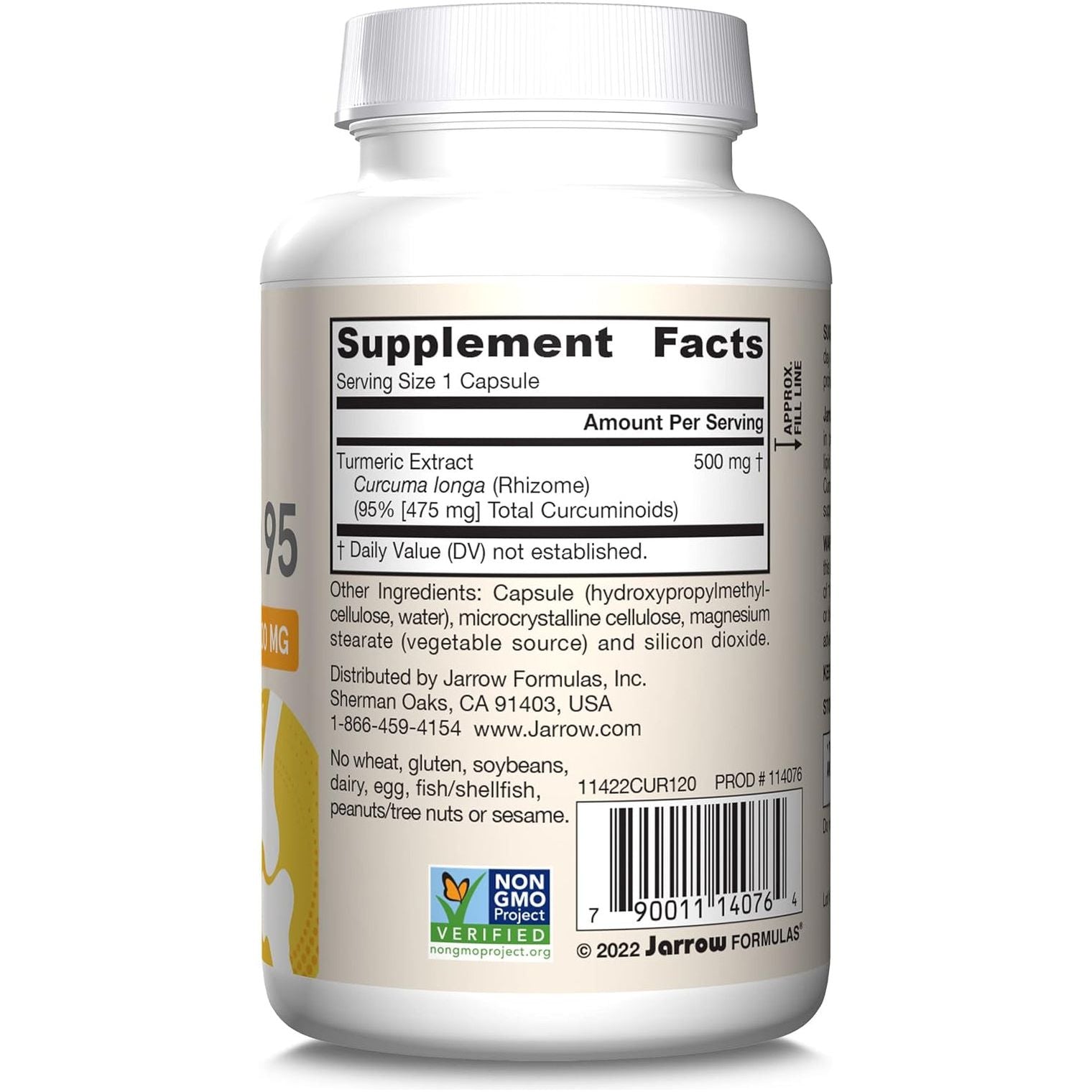 Jarrow Formulas Curcumin 95 500 Mg, Turmeric Curcumin Extract for Bone and Joint Support Dietary Supplement, 120 Capsules