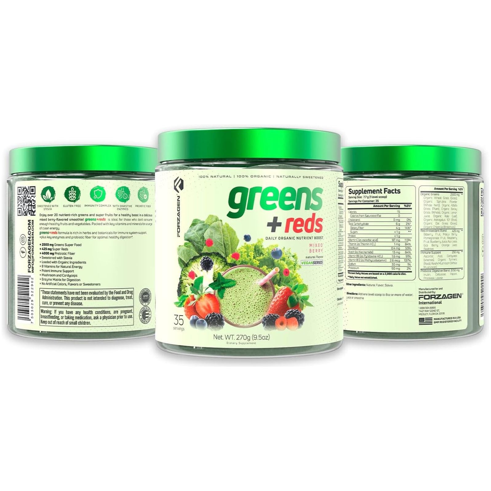 Forzagen Vegan Greens & Reds Superfood Powder - 35 Servings