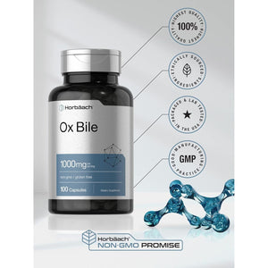 Horbäach Ox Bile Supplement | 1000Mg | 100 Capsules | Digestive Enzymes Supplement