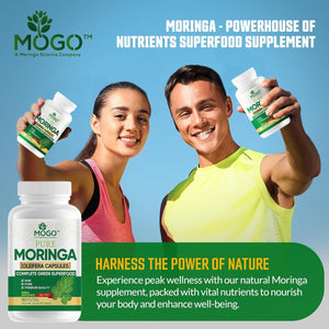 MOGO Organic Moringa Powder Capsules, for Energy, Immunity & Joint Health, 180 Count