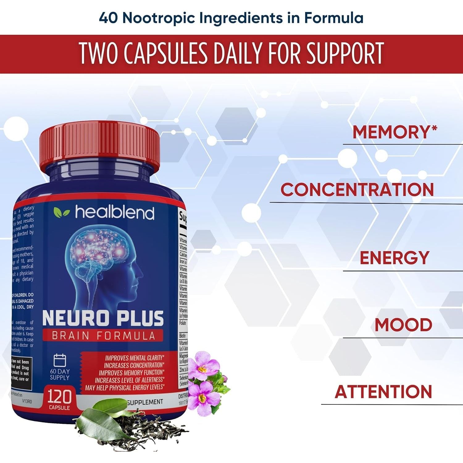 Neuro plus Brain & Focus Formula - Nootropic Brain Booster Supplement – 120 Capsules