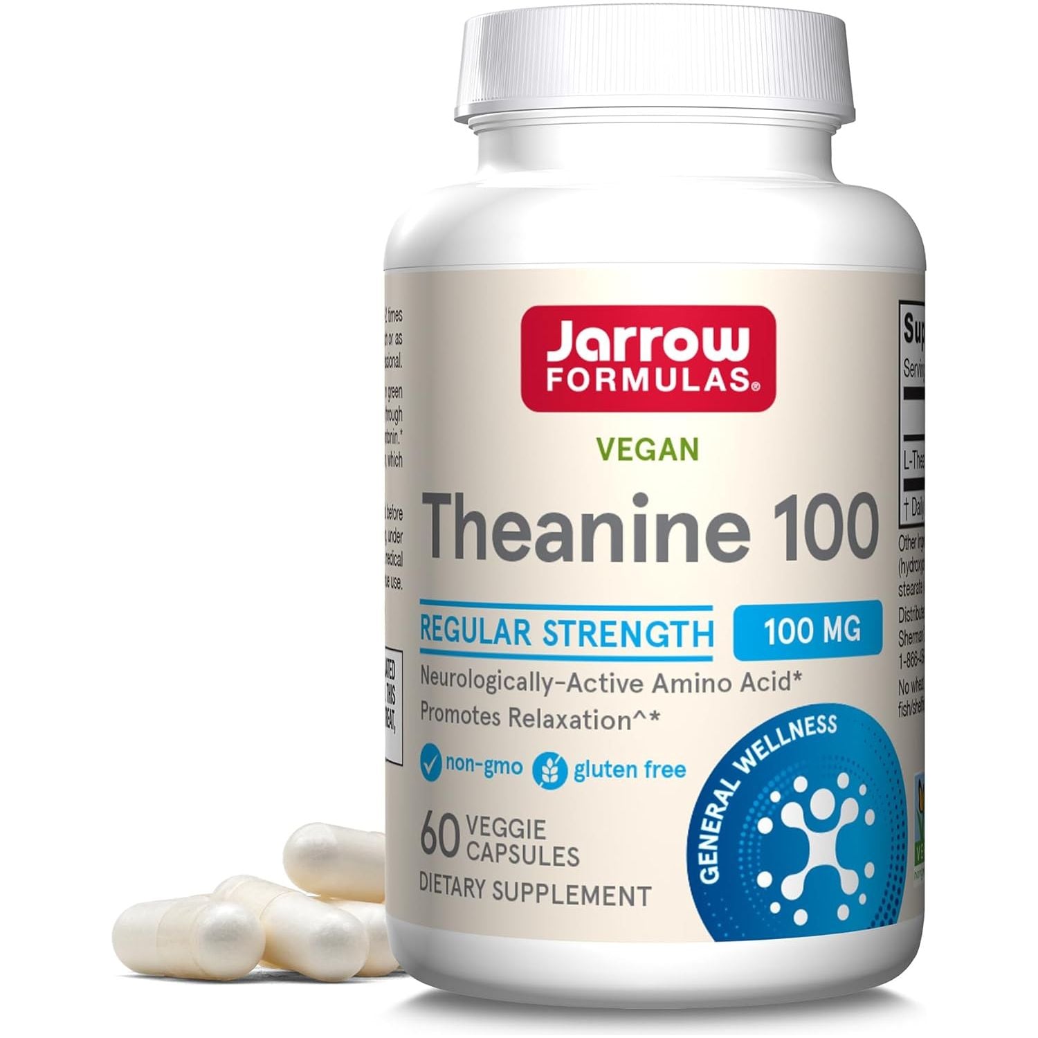 Jarrow Formulas® Regular Strength Theanine 100 Mg, Dietary Supplement, 60 Capsules