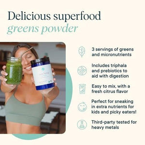 Ora Organic Greens Powder - Super Greens Drink for Energy and Detox | Antioxidants & Adaptogenic Herbs - Citrus Flavor, 30 Servings