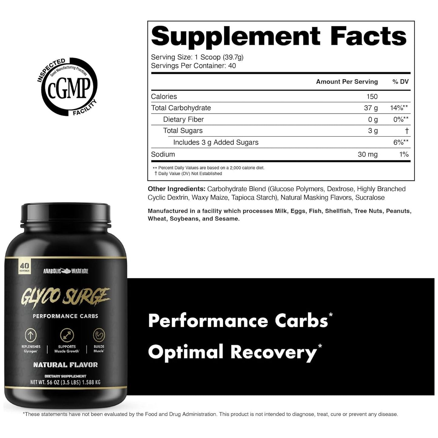 Anabolic Warfare Glyco Surge - Glycogen Supplement Performance Carbs to Help Lean Muscle Growth (40 Servings)