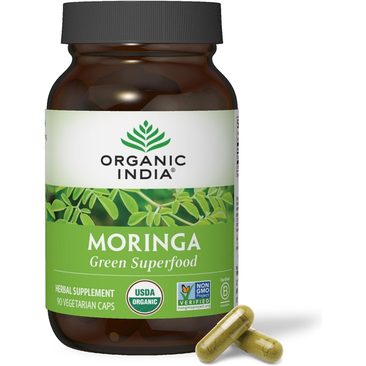 ORGANIC INDIA Moringa Capsules Organic - Green Superfood - 90 Capsules