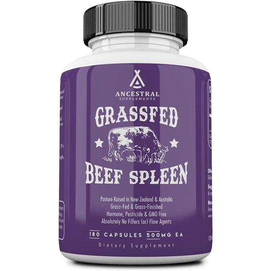 Ancestral Supplements Grass Fed Beef Spleen Supplement, 3000Mg Promotes Digestive, Immune, Iron, Energy and Allergy Health 180 Capsules