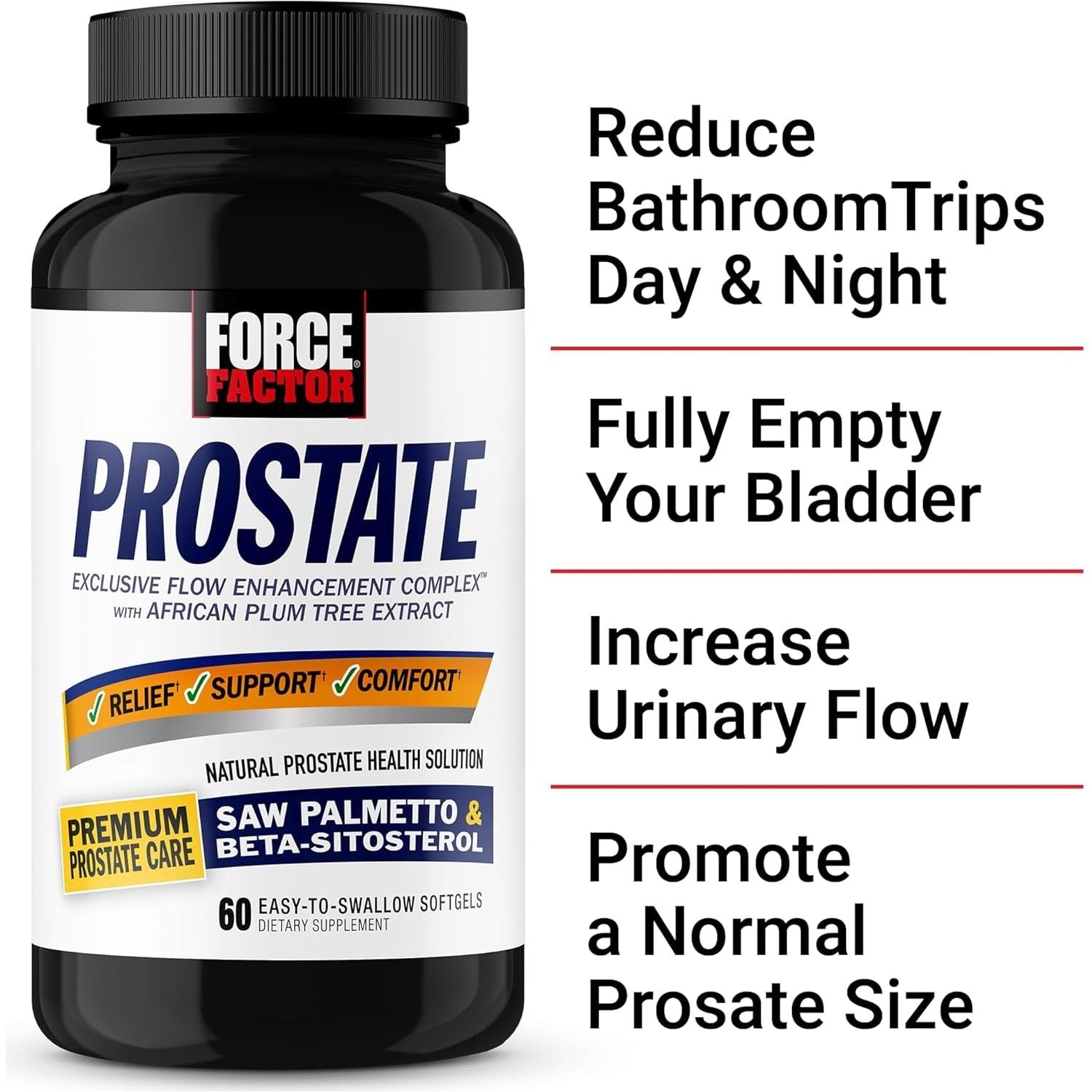 Force Factor Prostate Saw Palmetto and Beta Sitosterol Supplement for Men, Bladder Control, Reduce Nighttime Urination, 60 Softgels