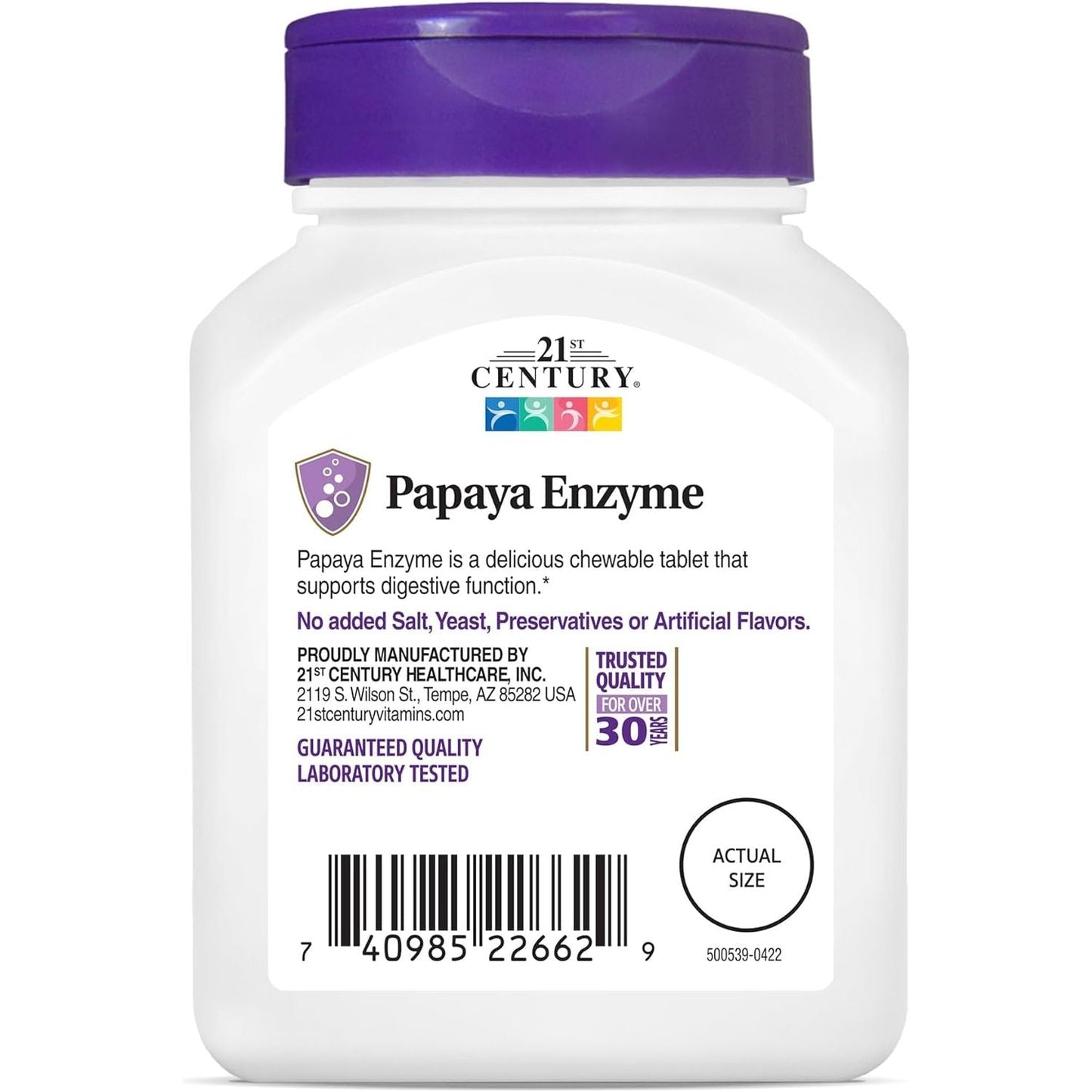 21St Century Papaya Enzyme Chewable (100 Count), Papaya & Pineapple Digestive Enzymes for Gut Health