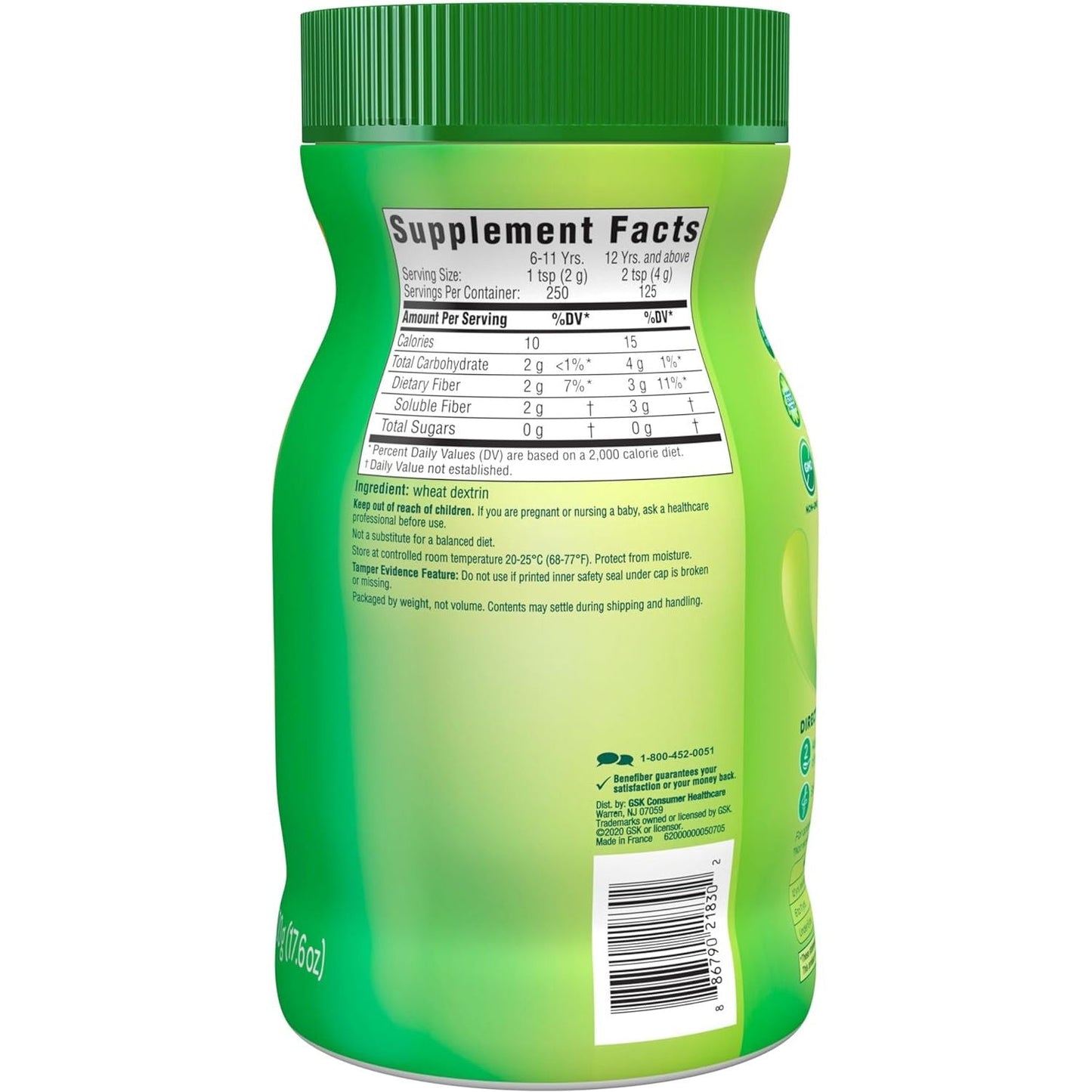 Benefiber Daily Prebiotic Fiber Supplement Powder for Digestive Health, Unflavored - 125 Servings (17.6 Ounces)