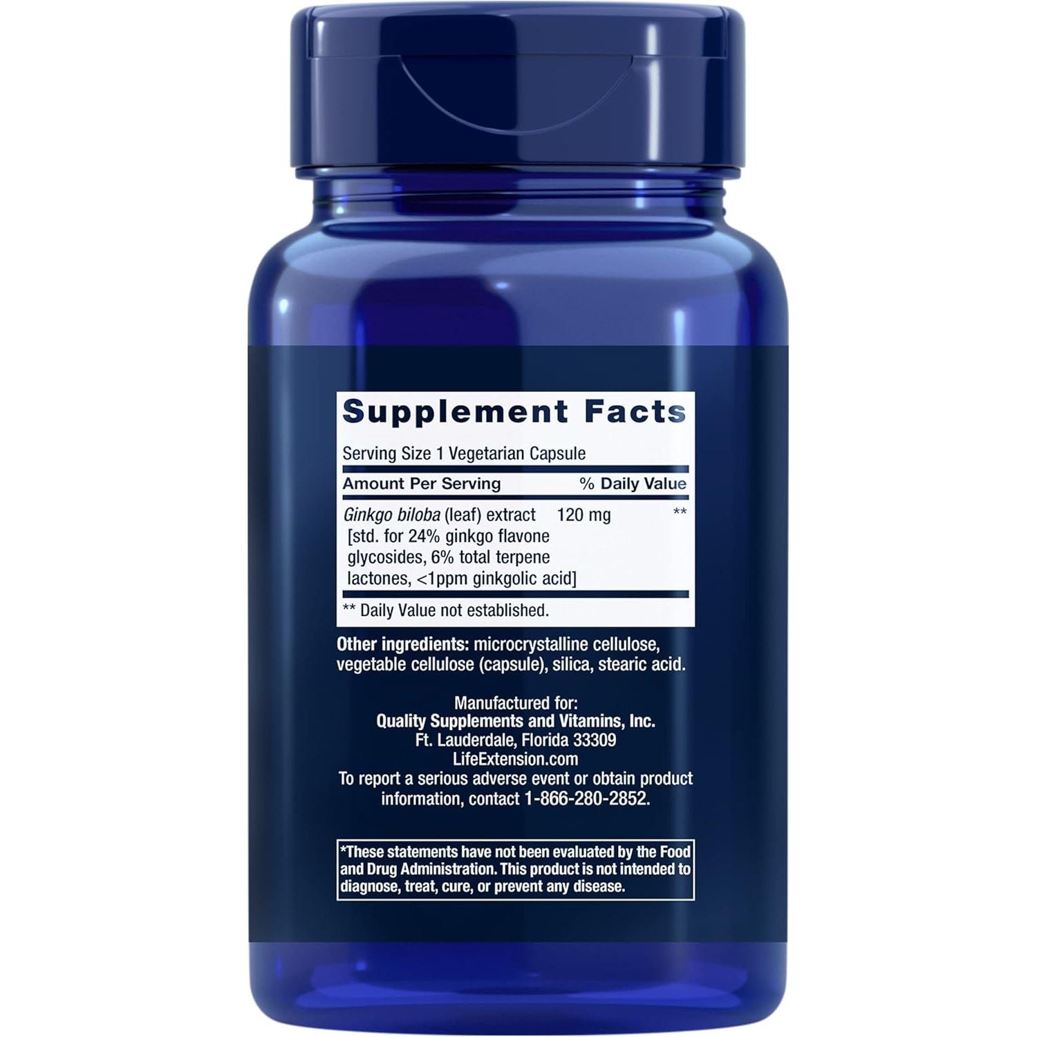 Life Extension Ginkgo Biloba Certified Extract™, 120 Mg, Helps Maintain Memory & Cognition, 365 Capsules