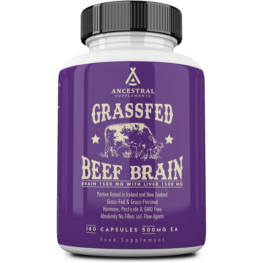Ancestral Supplements Grass Fed Beef Brain Supplement Promotes Brain, Mood, and Memory Health 180 Capsules