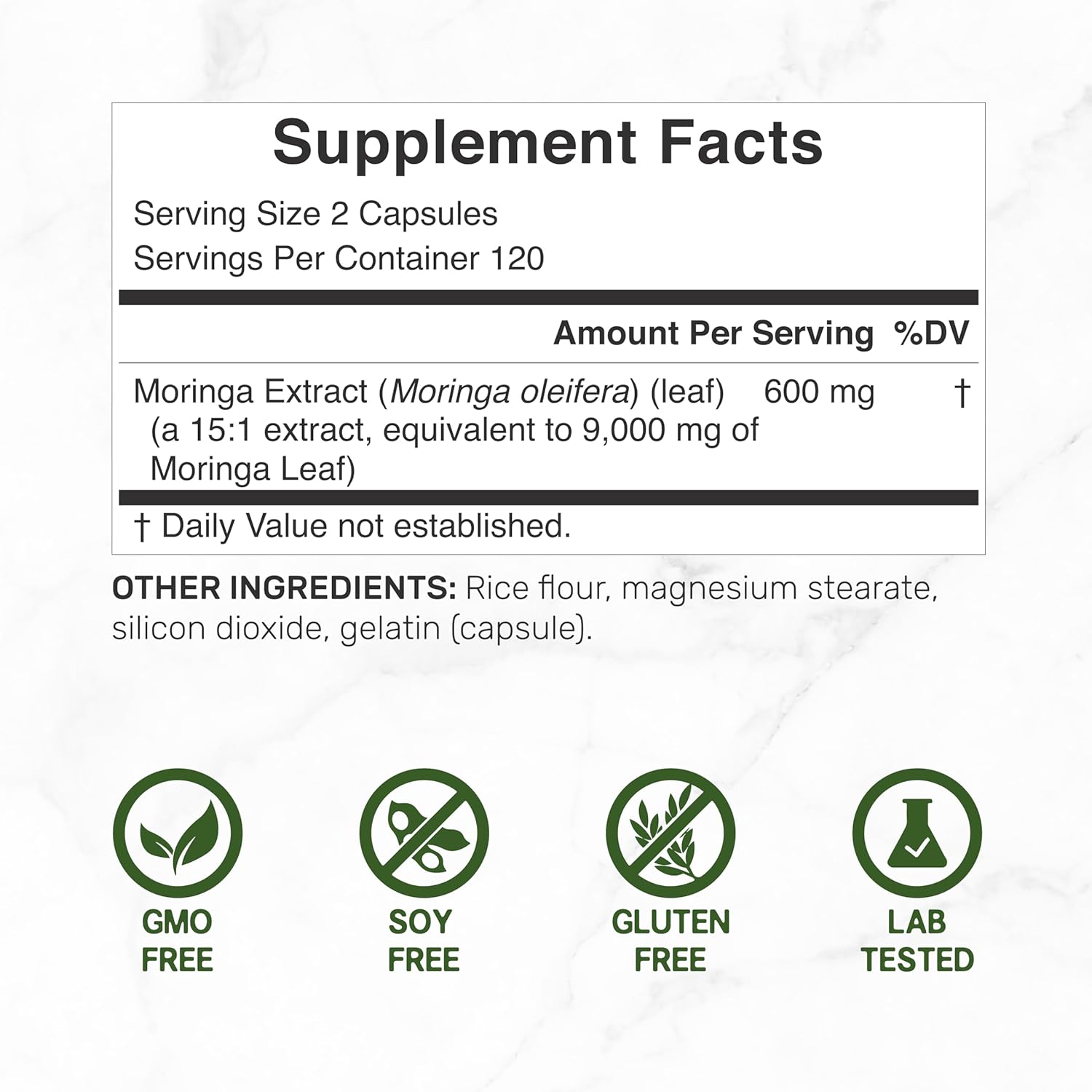 Moringa Pure Capsules 9,000Mg – Complete Green Superfood Supplement for Energy, Skin, & Immune Health Support 240 Capsules