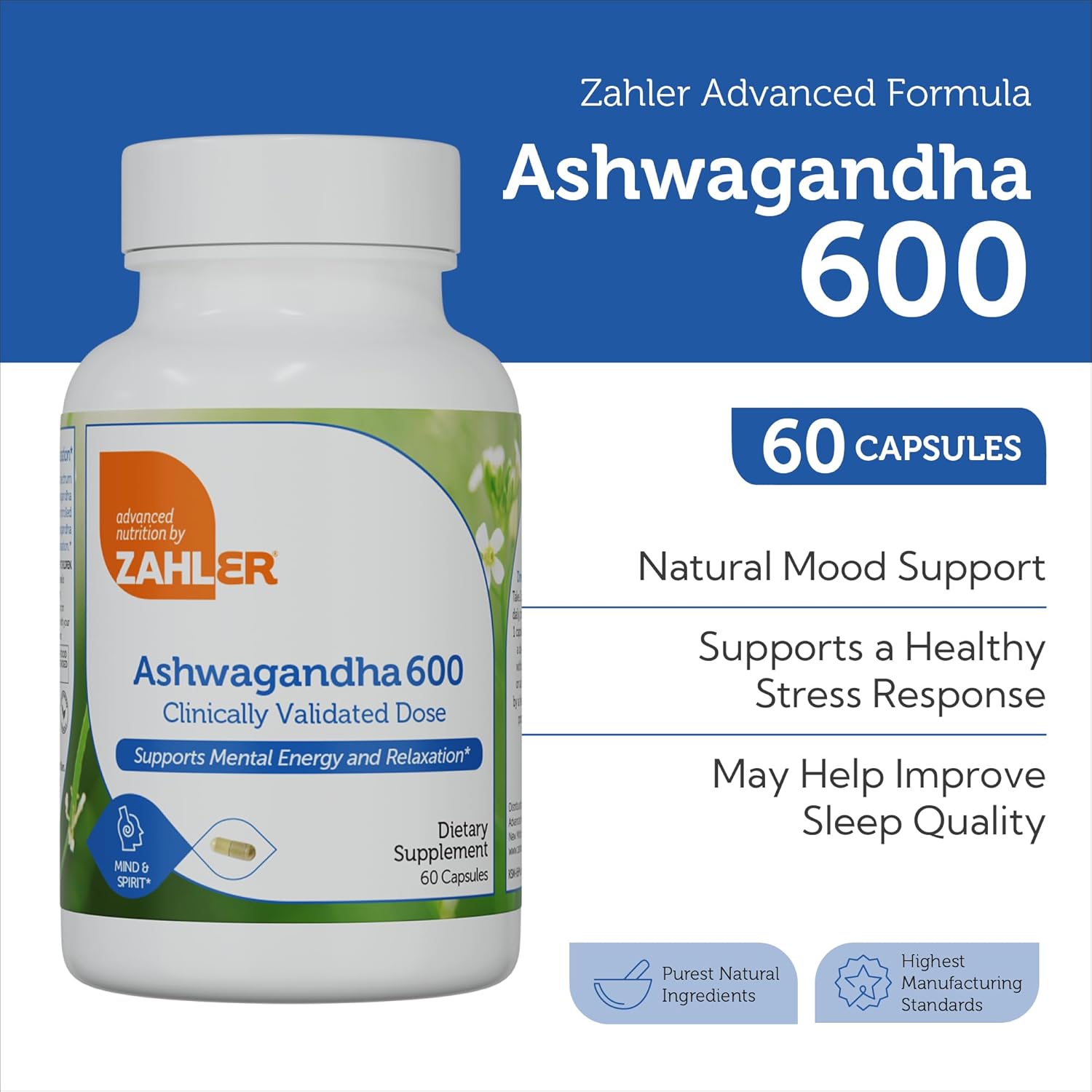 Zahler - KSM-66 Aswhagandha 600Mg Supplement, Relaxation and Stress Support, Kosher, 60 Capsules