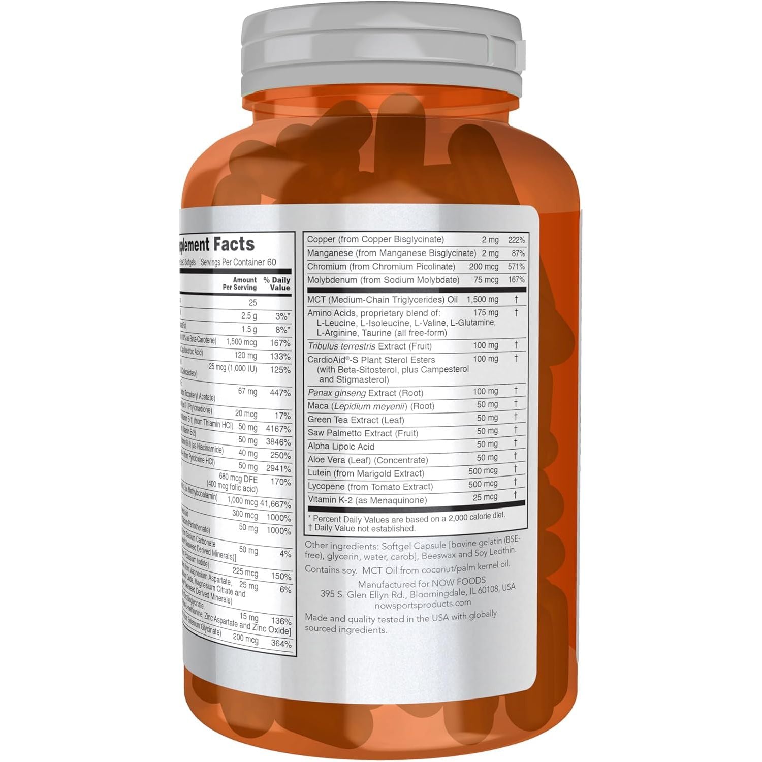 NOW Food Sports Nutrition, Men'S Extreme Sports Multi with Free-Form Amino Acids, 180 Softgels