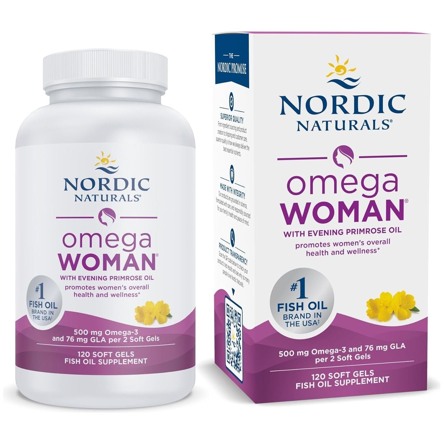 Nordic Naturals Omega Woman, Lemon - 500 Mg Omega-3 + 800 Mg Evening Primrose Oil 60 Servings
