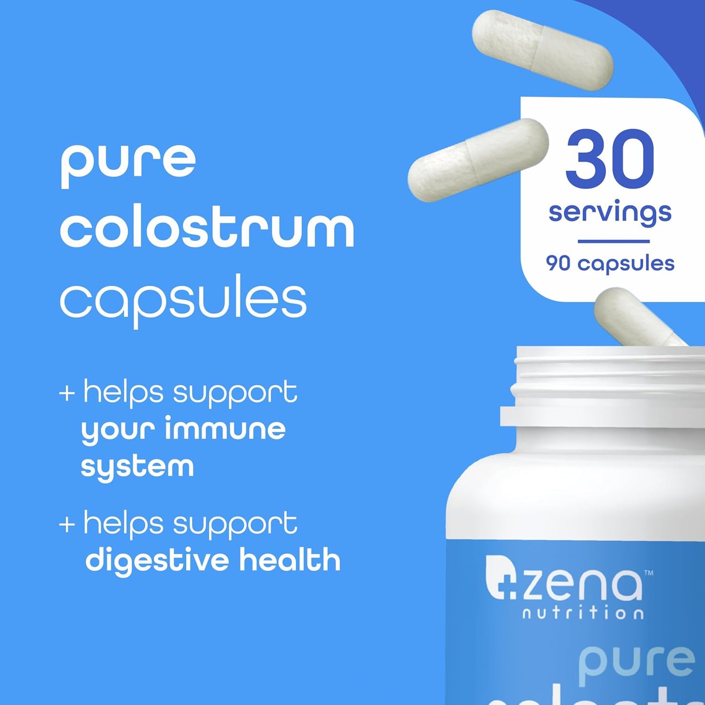 Zena Nutrition Bovine Colostrum Capsules Supplement for Gut Health, Immune & Digestive Support 90 Capsules