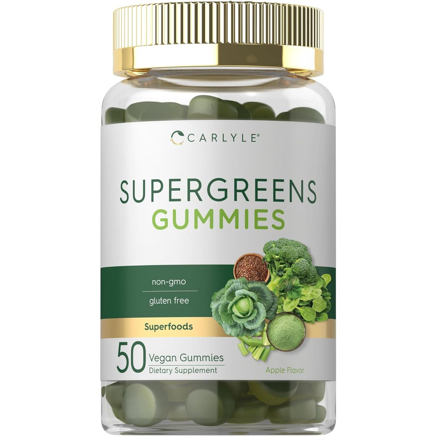 Carlyle Supergreens Gummies | 50 Count | Apple Flavor | Vegan, Non-Gmo and Gluten Free Supplement