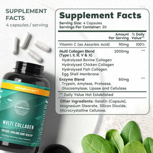 Primal Harvest Multi Collagen Pills for Women and Men (Type I, II, III, V, X) 120 Capsules W/Vitamin C